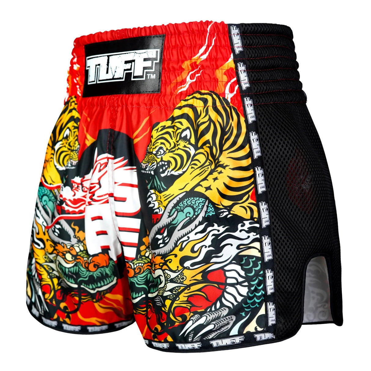 MSC113 TUFF Muaythai Shorts Retro Style Chinese Dragon and Tiger
