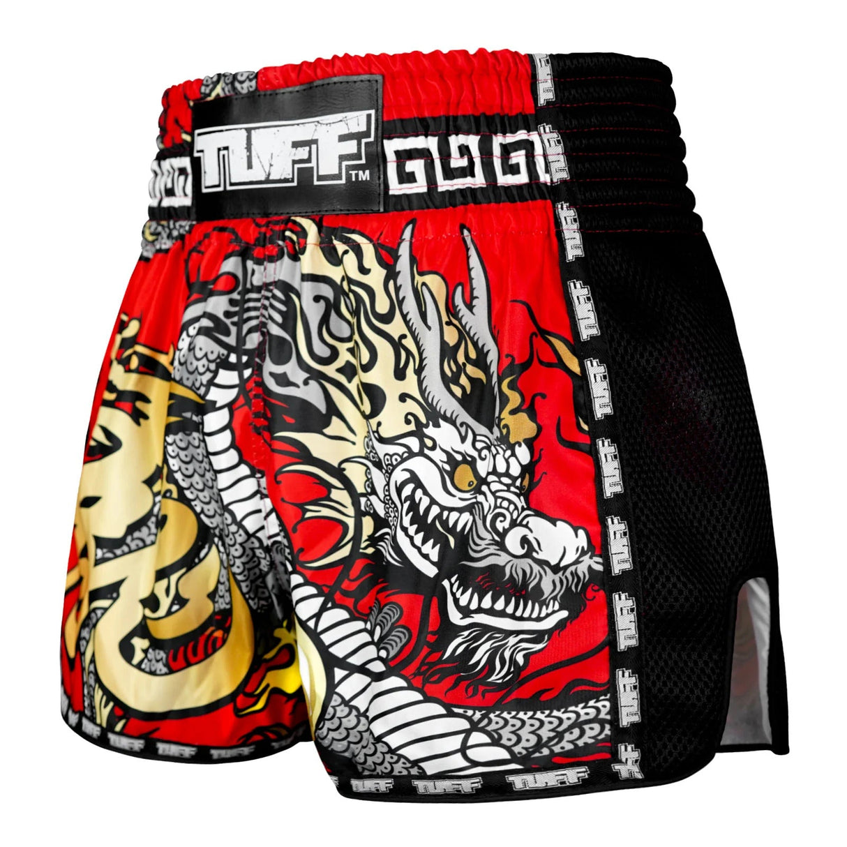 MSC116 TUFF Muaythai Shorts Retro Style Red Chinese Dragon