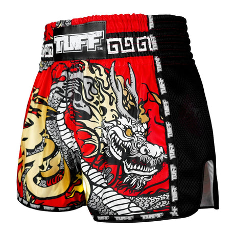 MSC116 TUFF Muaythai Shorts Retro Style Red Chinese Dragon