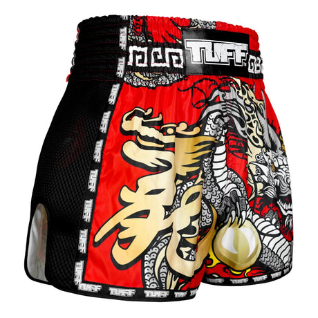 MSC116 TUFF Muaythai Shorts Retro Style Red Chinese Dragon