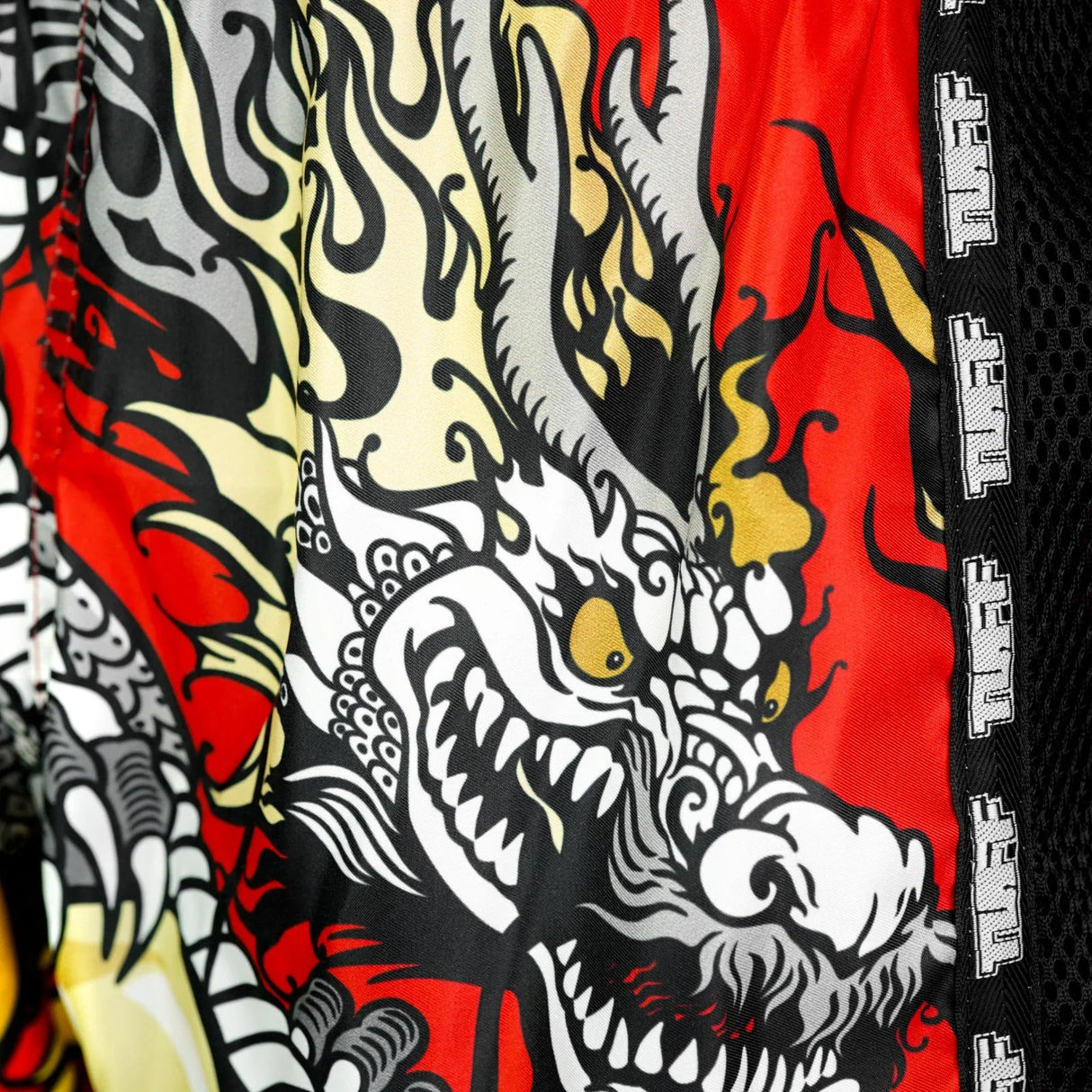 MSC116 TUFF Muaythai Shorts Retro Style Red Chinese Dragon