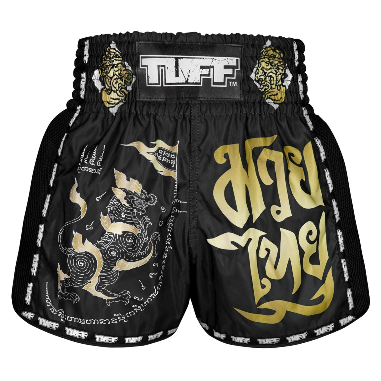 MSC117 TUFF Muaythai Shorts Retro Style Singha Yantra with War Flag