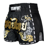 MSC120 TUFF Muaythai Shorts Retro Style Black Twin Tiger
