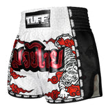 MSC121 TUFF Muaythai Shorts Retro Style White Twin Tiger