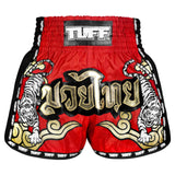 MSC122 TUFF Muaythai Shorts Retro Style Red Twin Tiger