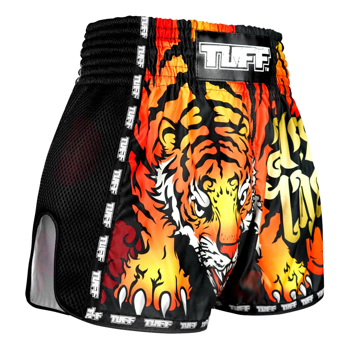 MSC125 TUFF Muaythai Shorts Retro Style Black Furious Tiger