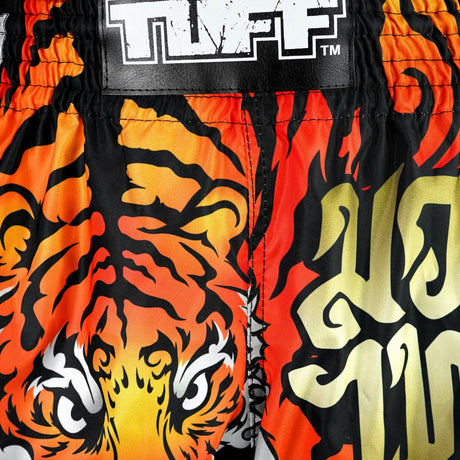 MSC125 TUFF Muaythai Shorts Retro Style Black Furious Tiger