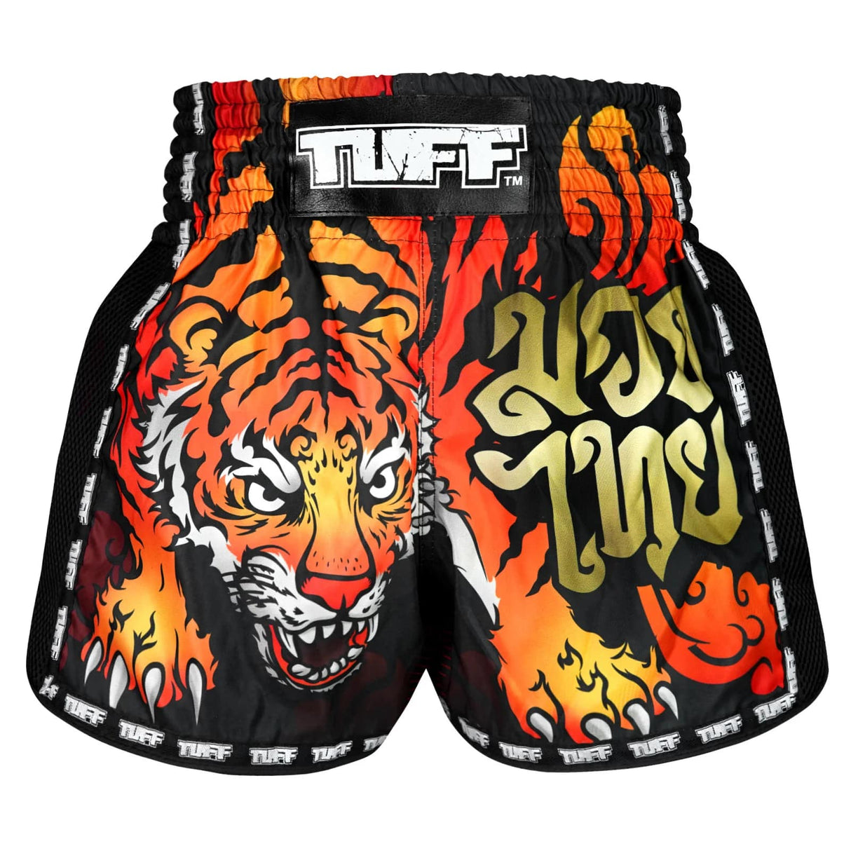 MSC125 TUFF Muaythai Shorts Retro Style Black Furious Tiger