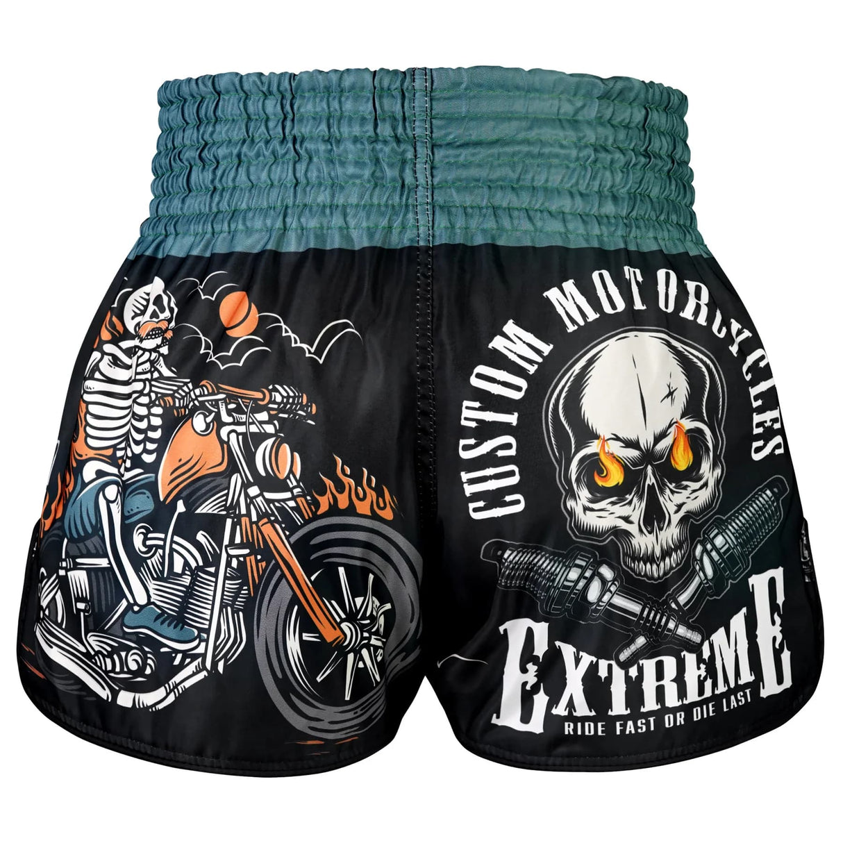 RMS109 TUFF High-Cut Retro Muaythai Shorts The Skull Rider