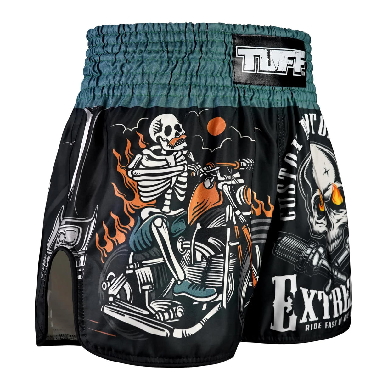 RMS109 TUFF High-Cut Retro Muaythai Shorts The Skull Rider