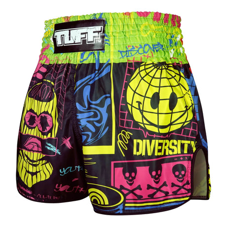 RMS119 TUFF High-Cut Retro Muaythai Shorts Neon Graffiti