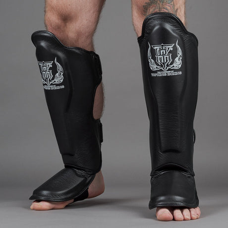 Top King TKSGP-GL Pro Leather Shin Guards Black