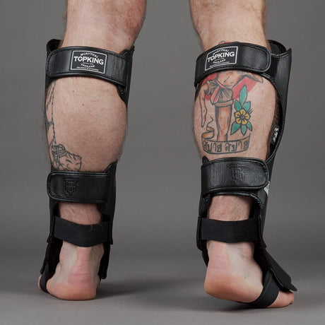 Top King TKSGP-GL Pro Leather Shin Guards Black