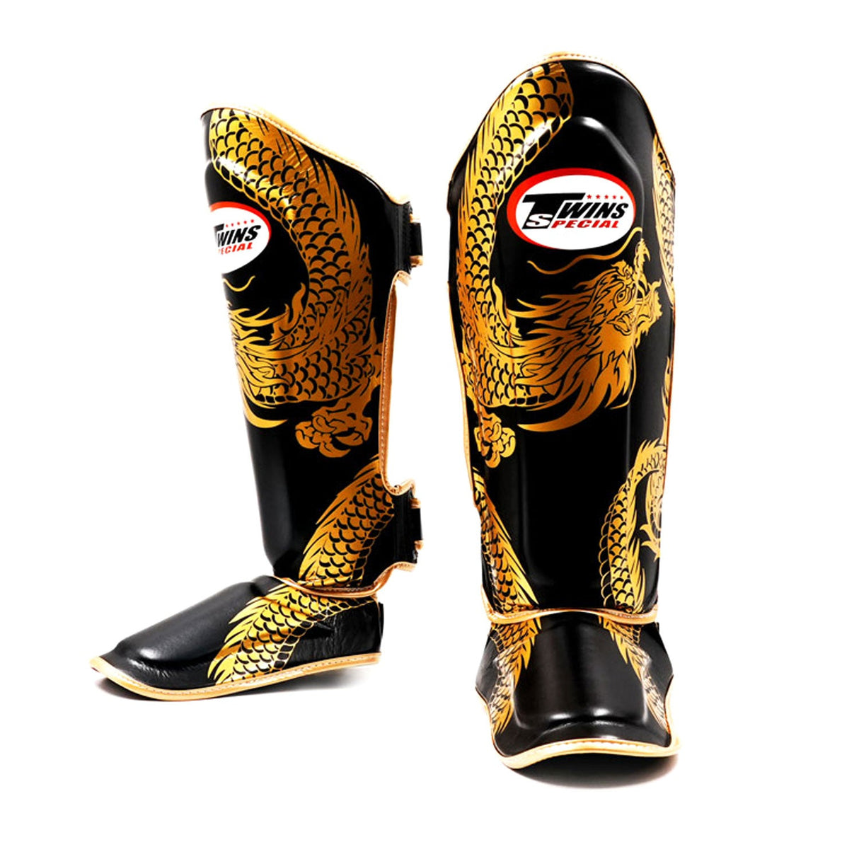 Twins Special FSGL10-49 Leather Shin Pads - Dragon Black-Gold